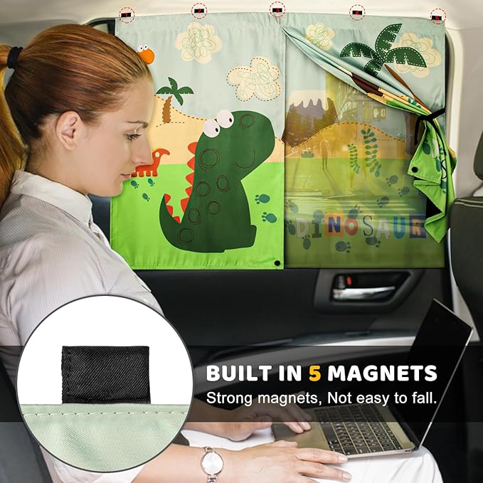 Car Window Shades with Cute Patterns, 2pcs Magnetic Car Curtains for Privacy Protection Full Covers/Half Shade Options, Auto Sunshades Sunglare/UV Blocker