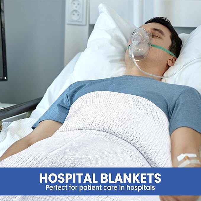 Linteum Textile Supply White Hospital Thermal Blanket 66x90 Inch 100% Cotton, Soft and Cozy, Breathable, Open-Cell Weave Design, All Season Twin Hospital Blanket (12-Pack)