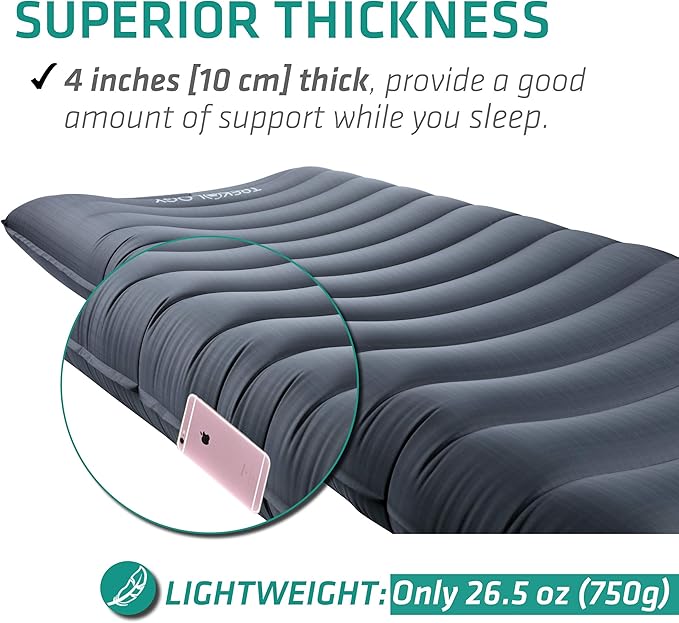TREKOLOGY UL80 Ultralight Sleeping Pad – Inflatable Camping Sleeping Pad - 40D Nylon Compact Hiking Mat – Lightweight Air Mattress for Backpacking & Tent Camping