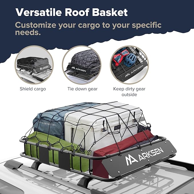 ARKSEN 43" x 39" x 6" Roof Rack Basket with Extension, 150 lb Heavy-Duty Steel Cargo Carrier, Fits Crossbars up to 1.38" Thick, for SUV & Pickup Truck