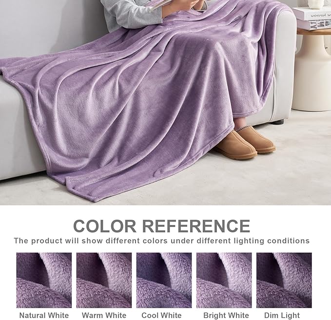 Hansleep Fleece Fog Purple King Blanket, Super Soft Flannel Fuzzy Plush Cozy Blanket for All Seasons, Fog Purple, King 90x108 Inches
