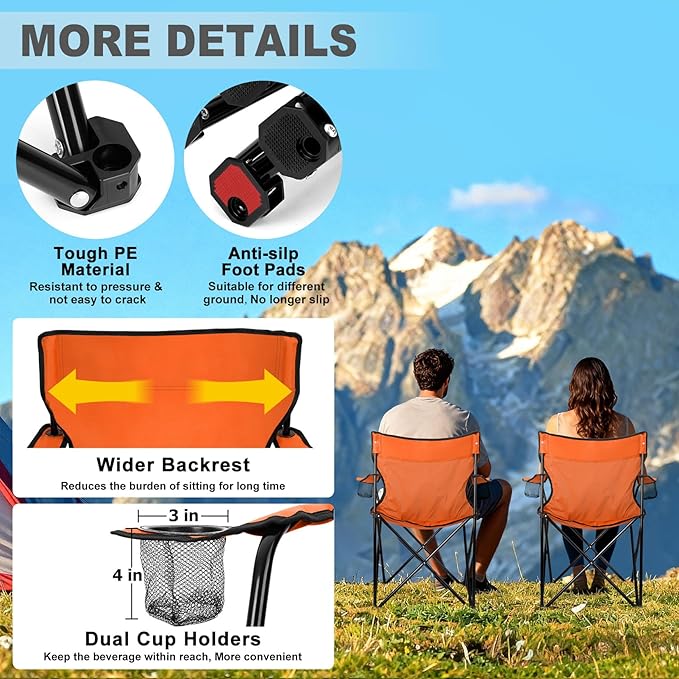 Joyfair Portable Camping Chair, Outdoor Lawn Folding Chairs for Adults, Heavy Duty Large Foldable Chairs for Beach, Fishing, Tailgating and More Outdoor Sport, Carry Bag & Cup Holder