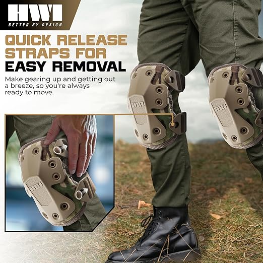 HWI Gear Next Generation Knee Pad for Protection: Combat, Mechanics, Construction, Hunting, Landscaping, Outdoor Survival, Heavy Duty Industrial Grade, Adjustable