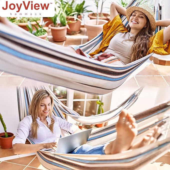 JoyView Brazilian Hammock for Single Preson Portable Hammock with Hanging Ropes & Carry Bag Large 78.8x39.4” for Patio 300LBS Capacity Perfect for Outdoor/Indoor - Red Stripe