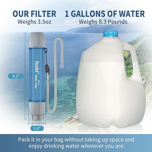 Yuclet YWF01 Personal Filter Straw for Drinking Survival, Portable Water Purifier Filtration System Survival Gear and Supplies for Camping, Hiking, Travel, and Emergency Preparedness, Pack of 1