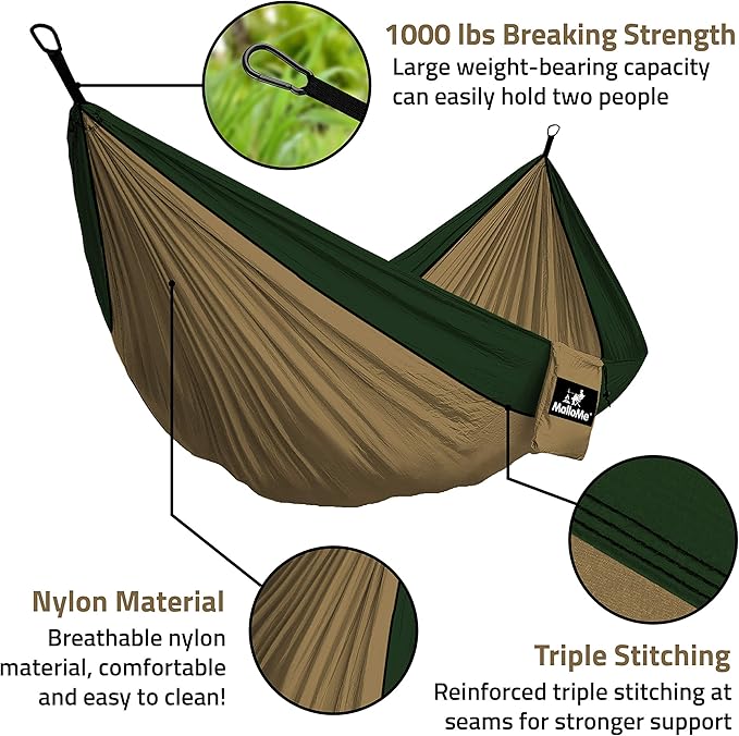 MalloMe Camping Hammock for Adults & Kids - Portable Hammocks for Outside - Hamacas para Adultos Outdoor Single & Double Two 2 Person Hammock - Hamaca/Hamacs/Amacas Heavy Duty Tree Travel Hamock