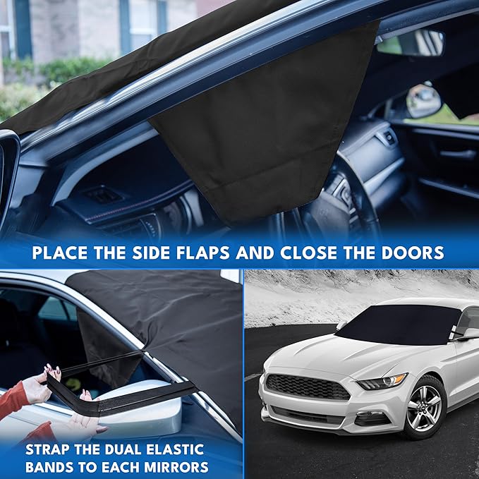 Autovir Windshield Cover for Ice and Snow | Oxford Fabric Windshield Cover for SUV, Sedan, Coupe & Hatchback | Protection from Snow, Ice & Frost | Winter Car Accessories