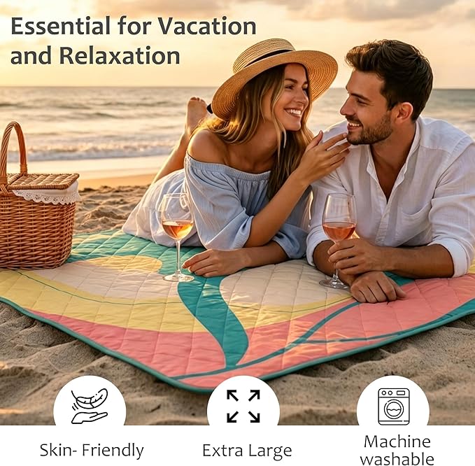 Exclusivo Mezcla Waterproof Picnic Blankets 60x80 Inch, 3 Layer Extra Large, Sandproof and Foldable Outdoor Blanket for Beach Camping, Park and Travel