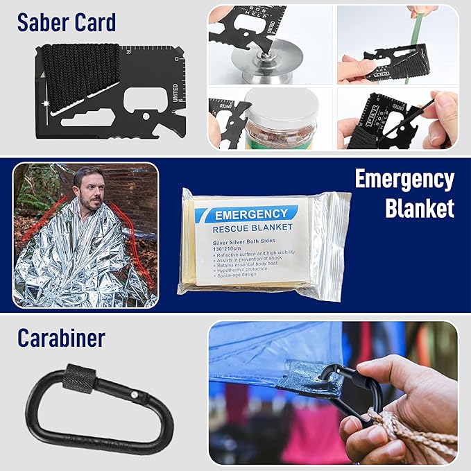 Emergency Survival Gear Kit 12-in-1 – Outdoor Adventure Equipment with LED Tactical Flashlight, Fire Starter Glass Breaker Pen – Camping Hiking Hunting Accessories – Survival Gifts for Men Dad Husband