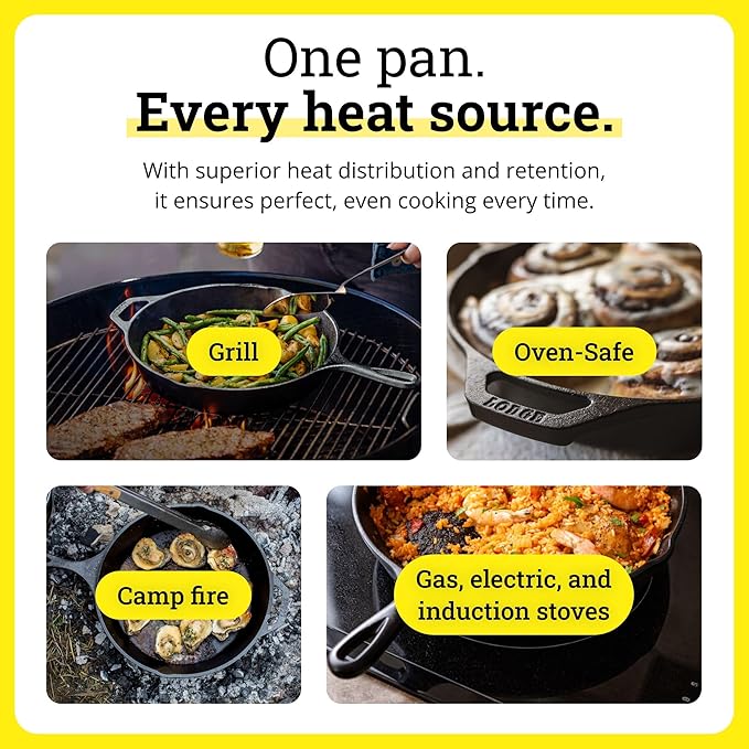 Lodge Seasoned Cast Iron Skillet - PFAS-Free, Non-Toxic Cookware - Use with an Oven, Stove, Grill, or Campfire - Naturally Non-Stick & Oven Safe - 9 Inches