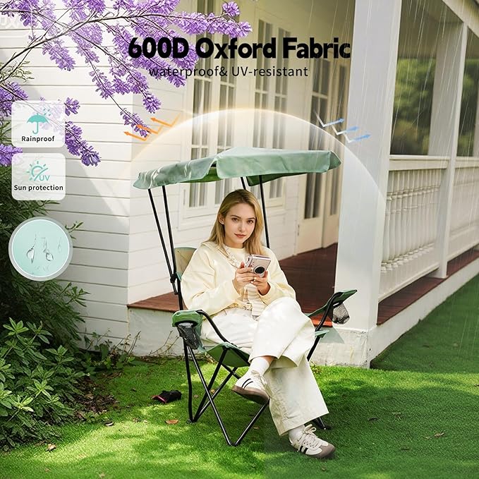 YOUNG WOOD Portable Camping Chair Beach Chair with Shade Canopy, Fold Lightweight Oversized for All, Easy to Open and Close Without Installation, Side Pocket Design for All Outdoor Activities,Blue,2p