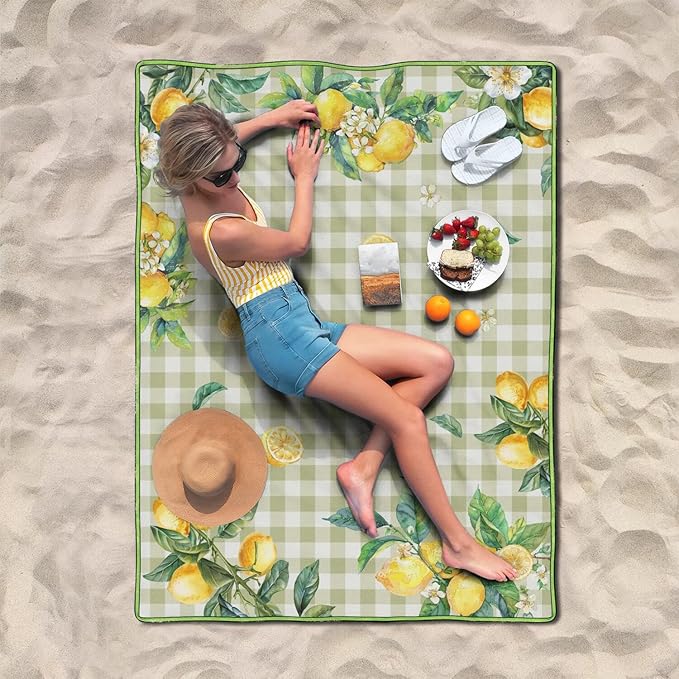 Supfitness Extra Large Picnic Blankets Waterproof Foldable (60"x 80") Boho Beach Blanket Waterproof Sandproof,3-Layer Thicking Mat Outdoor Packable Camping Blanket
