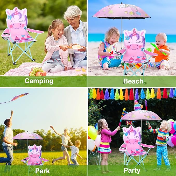 KABOER Kids Outdoor Folding Lawn and Camping Chair with Cup Holder and Carrying Bag, Children's Camping Chairs