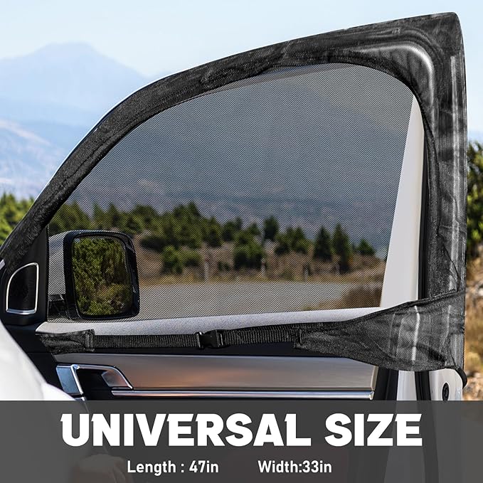 Yahenda Van Window Bug Screen 47 x 33 Inches Universal Cars Sun Protection Net Breathable Mesh Car Window Covers Car Shades for Front Windows Magnetic Suction Privacy Protection for Van SUV Cars