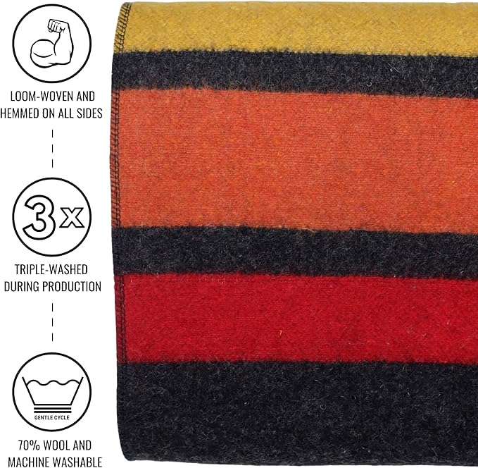 Arcturus Rainier Wool Blanket - Warm, Heavy, Washable, Bed Blanket | Great for Home & Camping (Sunset Peak, Queen)
