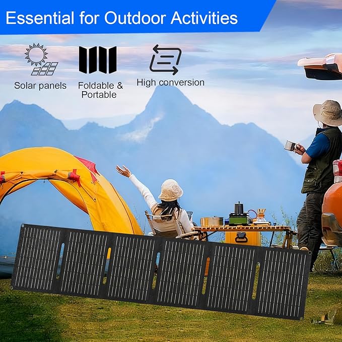 60W Portable Solar Panels,ETFE Foldable Solar Panel with USB-C/USB-A/DC Ports for Hiking,Camping,Backpacking,IP65 Waterproof Small Folding Solar Charger for Phone,Tablets,Power Bank
