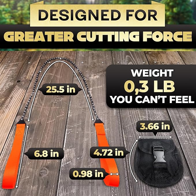 Rope Saw for Tree Limbs - Pocket Chainsaw for Survival with Bag | Stainless Steel 25" Folding Tree Saw with Bi-Directional Teeth, Essential for Camping Gear Survival Gear Compact Design for Easy Carry