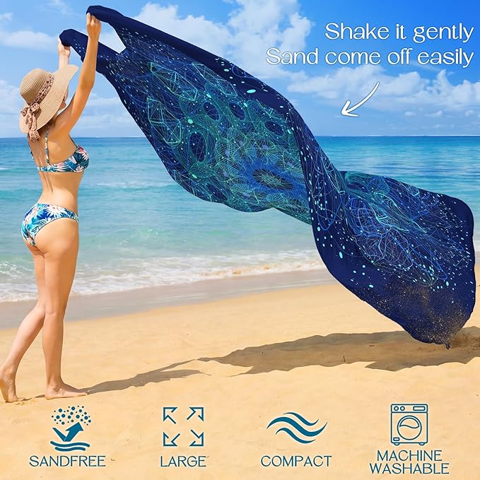BYDOLL Beach Blanket 78''X81'' Waterproof Sandproof Suits1-4 Adults Oversized Lightweight Large Blanket Picnic Mat for Beach Sand Free Travel Camping Hiking Picnic