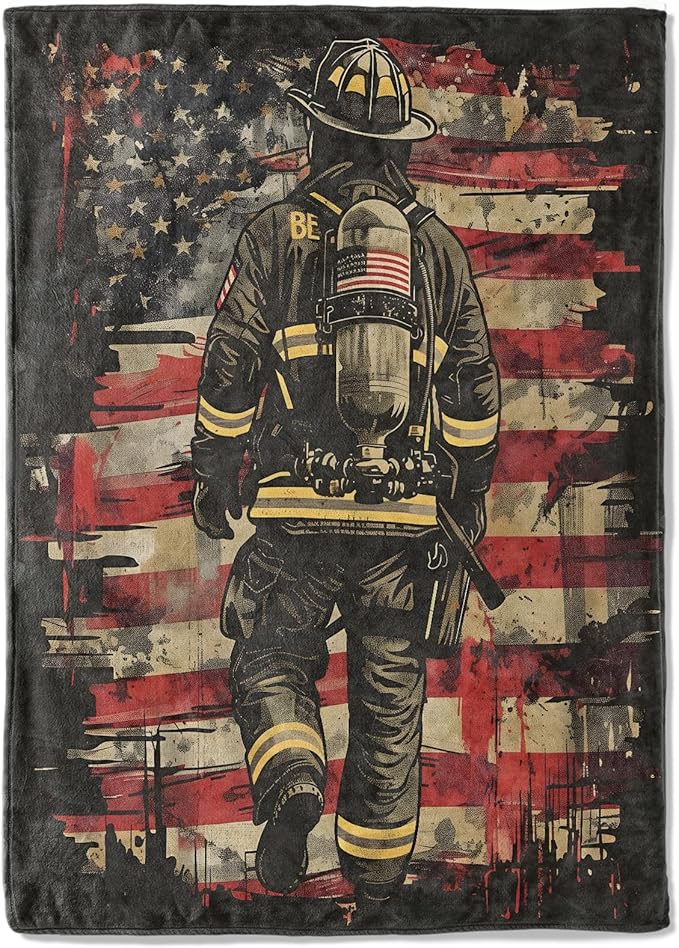Firefighter Fleece Blanket - 50x60in American Flag Throw Blankets,Soft Cozy Lightweight, Ideal for Living Room Home Patriotic Decor and Kids Women Girls Spring Gifts