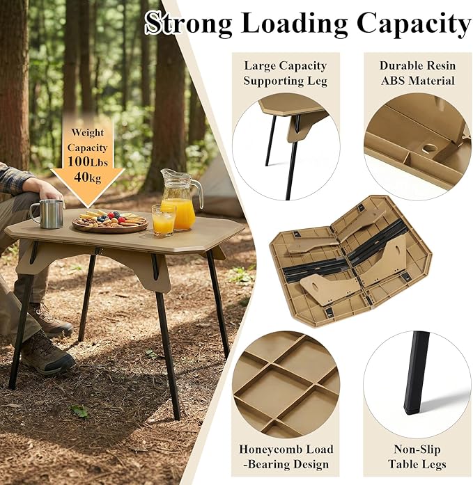 LiveGo Foldable Camping Table, Lightweight Folding Outdoor Table with Aluminum Legs, 2 in 1 Adjustable Height Portable Folding Table for Beach, Picnic, Grilling, Hiking & Fishing Indoor Outdoor