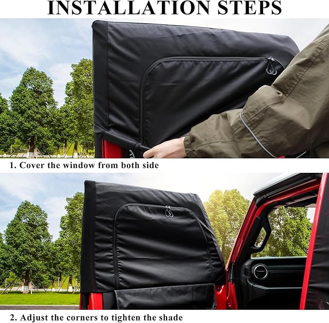 Front Window Sun Shade for Jeep Side Windows, Window Screen Curtains Cover for Camping Compatible with 2007-2026 Jeep Wrangler JK JL & Gladiator JT, 2 Pack