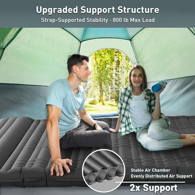 Elegear CumbreX™ Double Sleeping Pad for Camping, 4.7" Ultra-Thick Inflatable Camping Sleeping Pad 2 Person with Built-in Foot Pump, Portable Camping Sleeping Mat for Backpacking Hiking Tent,Gray Full