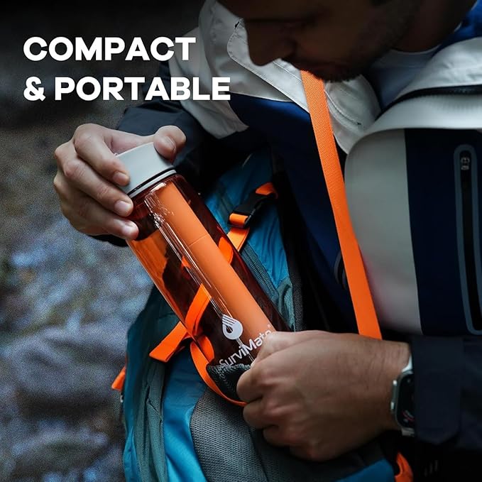 SurviMate Purified Water Bottle for Camping, Hiking, Backpacking and Travel, BPA Free with 5-Stage Intergrated Filter Straw