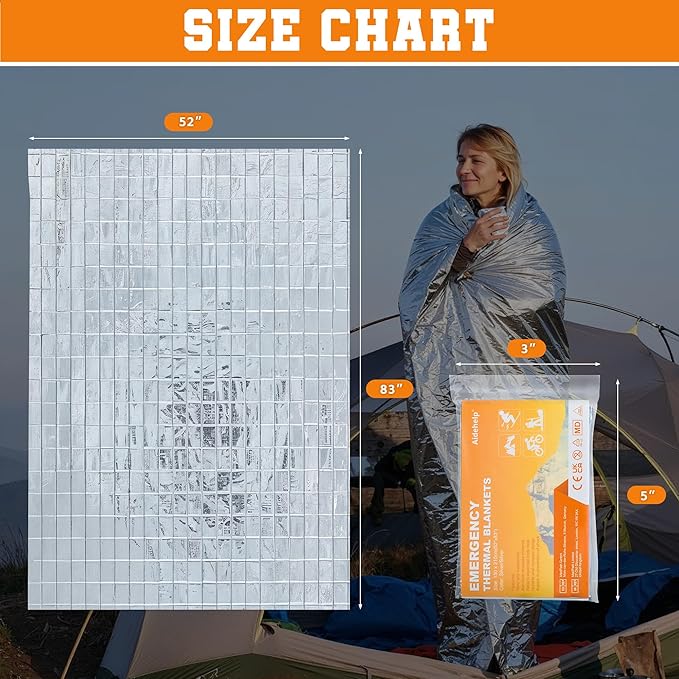 100 Pack Emergency Blankets - Mylar Thermal Space Blankets for Survival and Protection - Ideal for Camping, Outdoors, Hiking, Rescue, Marathons
