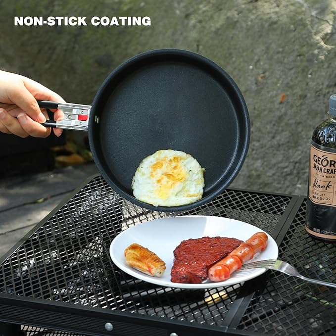 REDCAMP Camping Cookware Mess Kit with Folding Handle, Lightweight Non-Stick Camping Cooking Pot and Frying Pan with Mesh Bag for Outdoor Hiking Backpacking Picnic