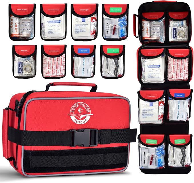 Premium Waterproof First Aid Kit (418 Pieces) for Car & Home - Color-Coded Organized Pockets, Dual-Handle Design | Emergency Survival Kit for Hiking, Camping, Backpacking and Outdoors