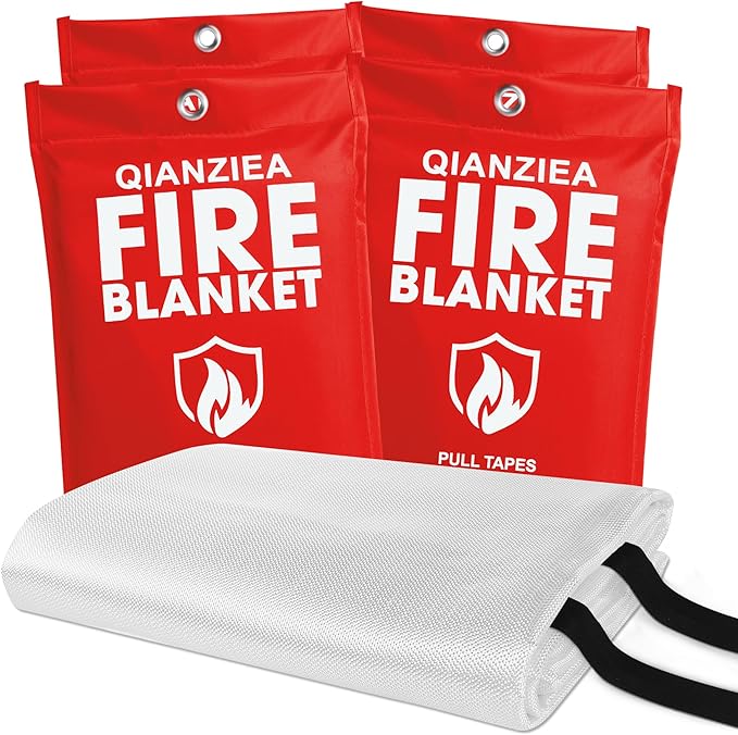 4 Pack Fire Blanket 40” x 40” – Emergency Fire Blanket for Kitchen & Home, Fiberglass Fire Suppression Blanket