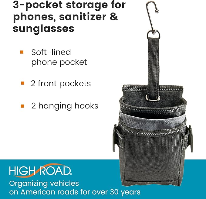 High Road DriverPockets Car Pouch - Air Vent Pocket and Vent Cell Phone Holder for Car - Front Seat Organizer with 3 Pockets, Hanging Hooks and Charging Port
