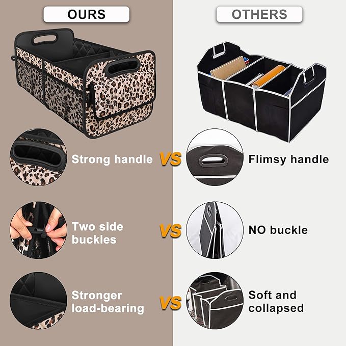 Deosk Trunk Organizer for SUV, Car Organizers and Storage with 6 Pocket, Car Accessories for Women/Men - Large, Leopard Print