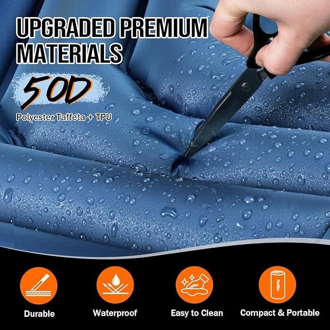 Double Sleeping Pad for Camping- 2 Person Camping Mattress with Pillow, Inflates in 60 Seconds Sleeping Pad with Pump-Electric/Foot Portable Air Pad for Backpacking, Hiking, Tent, Car Travel, Beach