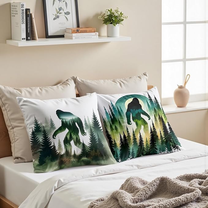 Funny Bigfoot Sasquatch Forest Throw Pillow Covers 18x18 Set of 2,Camper Decor Pillowcase,Big Foot Sasquatch Gifts,Camping Camper Bigfoot Gifts for Women（92）