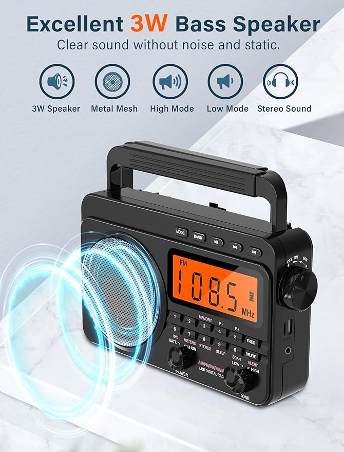 NOAA Weather Alert Radio,Digital AM FM Shortwave Radio with Best Reception,4000mAh Rechargeable Portable AM FM,Support SD Card