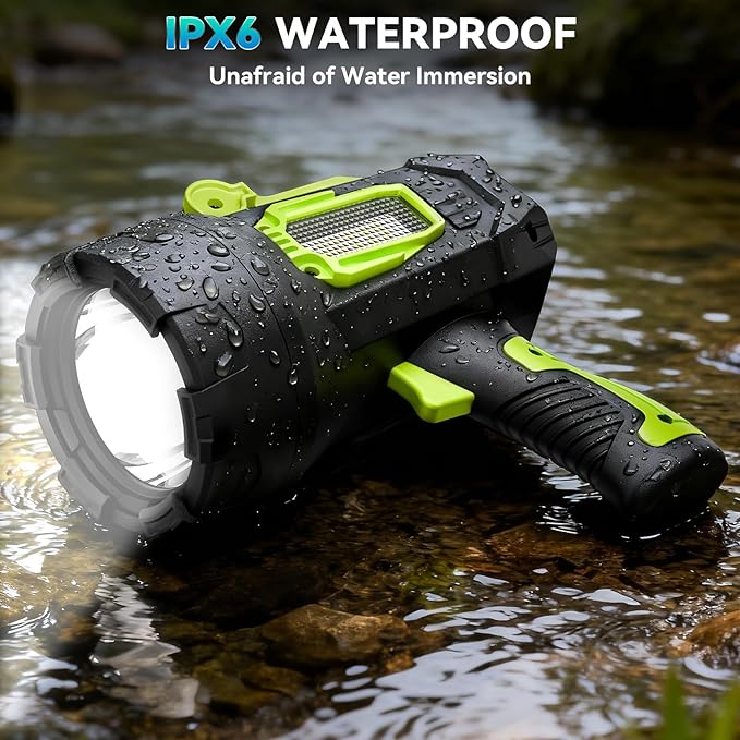 Rechargeable Spotlight，2000000 Lumens Super Bright LED SpotLights Flashlight, 10000ɱAh Spot Lights Long Runtime Waterproof ，Spot Light Outdoor Handheld with Cob Light & Foldable Tripod for Camping