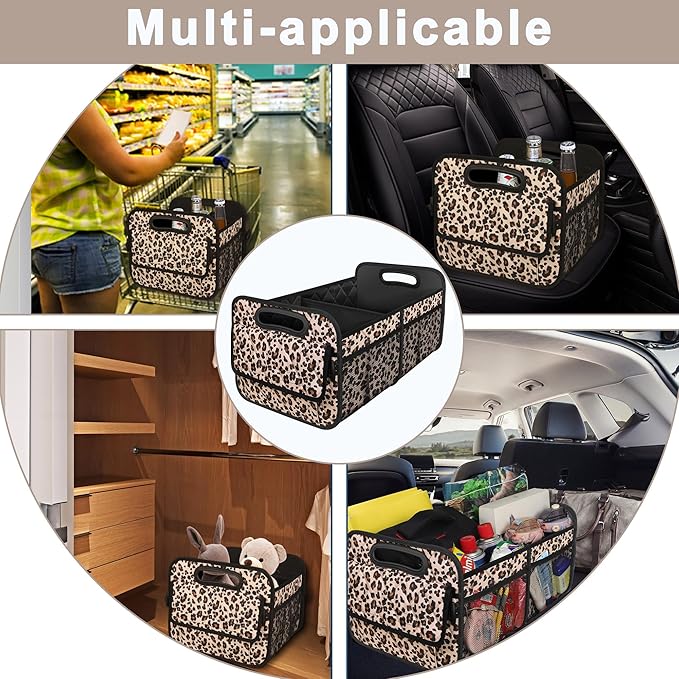 Deosk Trunk Organizer for SUV, Car Organizers and Storage with 6 Pocket, Car Accessories for Women/Men - Large, Leopard Print