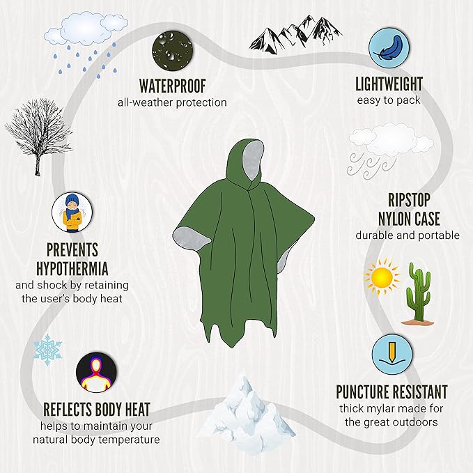 Lingito Rain Ponchos Family Pack - Emergency Drawstring Hood Poncho for Children & Adults Lightweight Reusable or Disposable