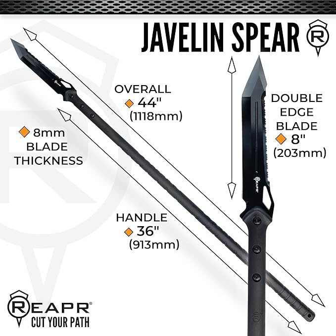 Reapr TAC Javelin Spear – 44″ Spear with 8″ Stainless Steel Blade and Nylon-Fiberglass Shaft for Outdoor, Throwing, and Utility Use