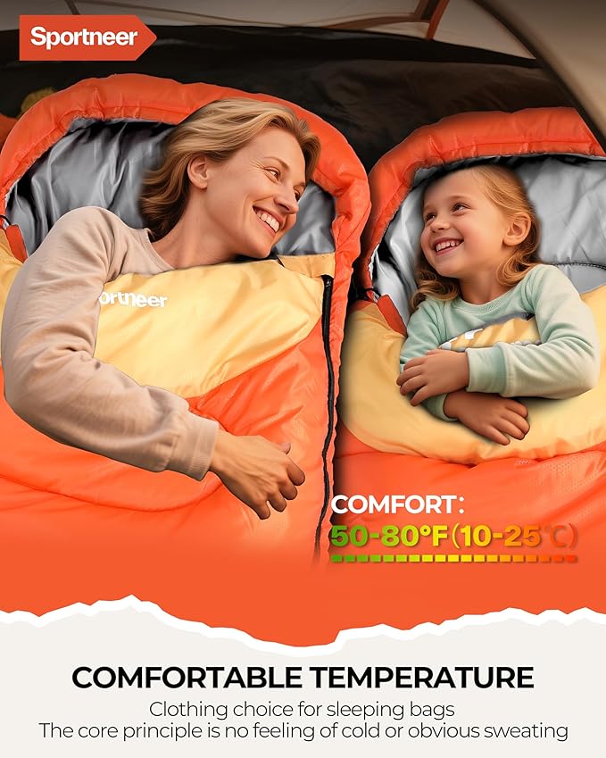 Sportneer Sleeping Bag for Adults & Kids, Cold Weather & Warm Waterproof Camping Sleeping Bag, Compact Portable for Camping Hiking & Travel