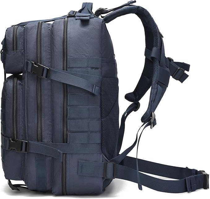 Tactical Backpack for Men, 45L Military Gym Backpacks, Large 3-Day Assault Pack Bug Out Bag MOLLE Daypack for Rucking Fishing Camping (Dark blue)