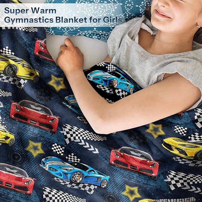 Car Blanket, Racing Car Flannel Blanket for Boys, Race Track Themed Room Decoration for Adult, Christmas Thanksgiving Soft Cozy Gifts for Game Lover 50 * 60 Inches