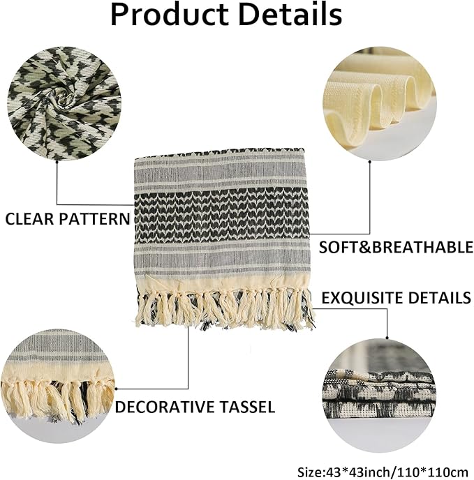Ever Fairy Military Shemagh Tactical Desert Scarf Cotton Arab Keffiyeh Tactical Scarf Head Neck Face Wrap for Men Women