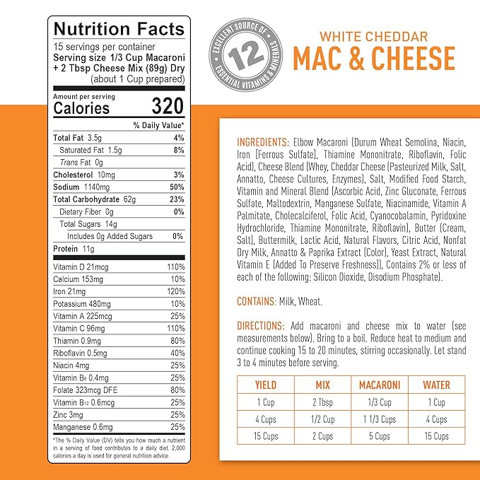 Emergency Essentials Freeze Dried White Cheddar Mac & Cheese, Large #10 Can, Bulk Food, Easy Dinner, 25-Year Shelf Life