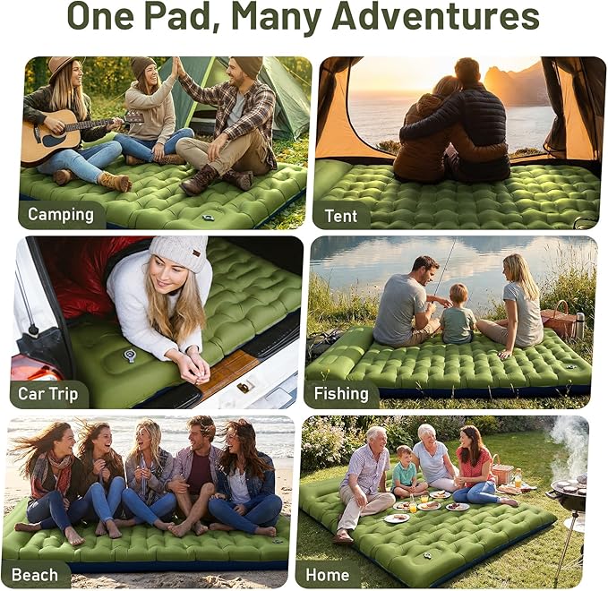 KASBAH Double Inflatable Camping Sleeping Pad,Thick 6 inch 2 Person Ultralight Sleeping Mat with Built-in Foot Pump and Pillow,Camping Essentials for Hiking,Backpacking,Traveling, Tent
