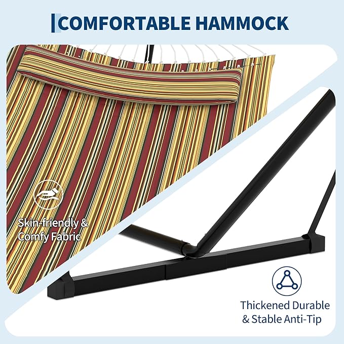 Garvee﻿ 2 Person Hammock with Stand for Outside, Double Hammock with Stand and Pillow, Max 450 Lbs Capacity with Balance Rope, Large Hammock for Outdoor Patio Backyard Poolside