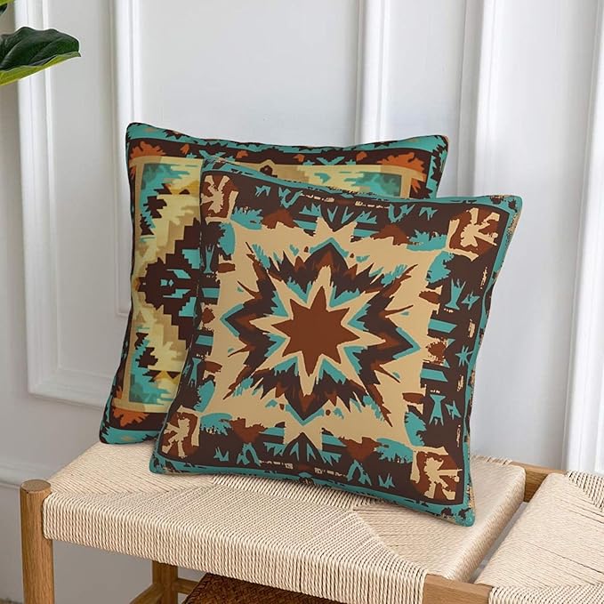 Western Aztec African Tribe Throw Pillow Covers 18x18 inch Set of 2 Pillow Case Cushion Cover for Home Sofa Couch Living Room Car Decor