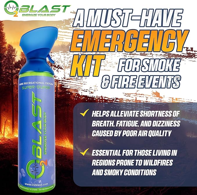 O2 Blast Portable Oxygen Tank - Canned air inhaler with 99.99% pure content, personal canister for breathing support, high altitude sports use, emergency kit, small portable tank with mask 10L, 2 Pack