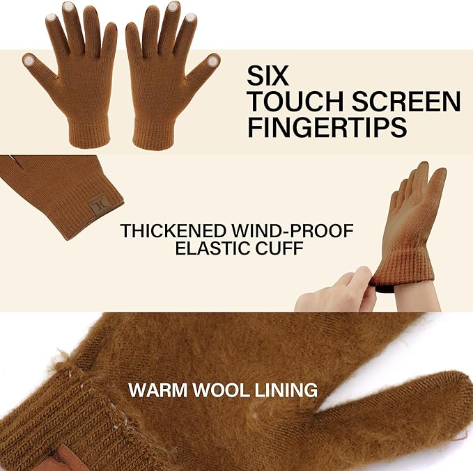 Winter Beanie Hat Scarf Touchscreen Gloves Set for Men and Women, Beanie Gloves Neck Warmer Set with Warm Knit Fleece Lined